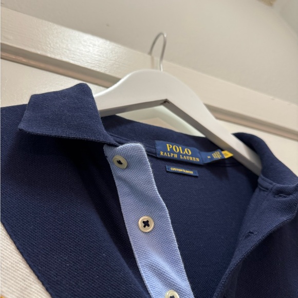 Polo Ralph Lauren Navy Rugby Shirt Crest Big Pony Custom Slim Fit - Picture 8 of 9